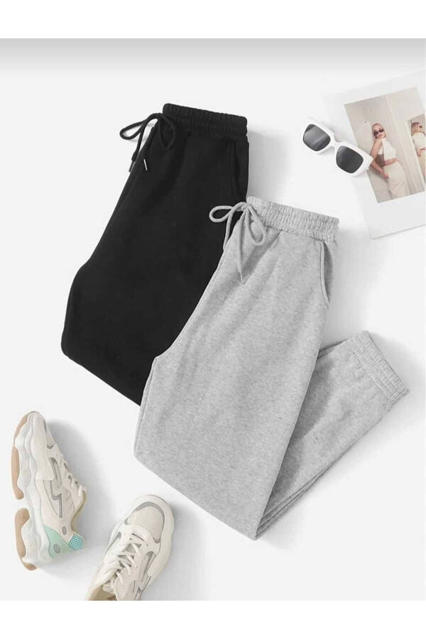 2-Pack Jogger Sweatpants - Black And Grey, Elastic Cuffs, High Waist - 2