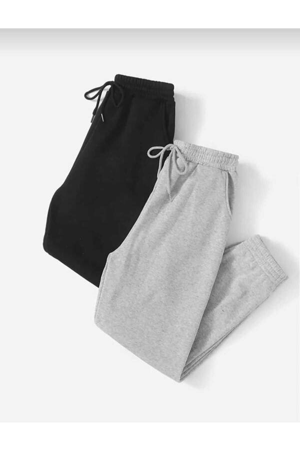 2-Pack Jogger Sweatpants - Black And Grey, Elastic Cuffs, High Waist - 3