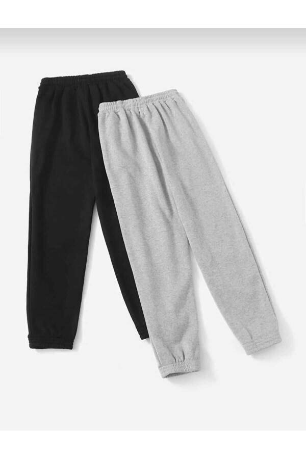 2-Pack Jogger Sweatpants - Black And Grey, Elastic Cuffs, High Waist - 4