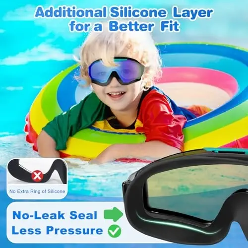 2 Pack Kids Swim Goggles 8-16 Extra Silicone Layer Pool Youth Boys Girls | 2 Pack, Anti-UV Leakproof Water Pool Swimming Goggles with Clip for Boy Girls, Underwater Clear View, Pool Beach Swim Lessons - 2 (1)