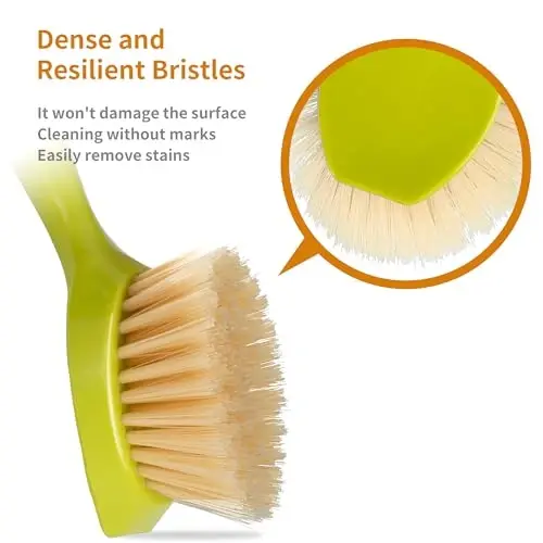 2 Pack Kitchen Dish Brush Bamboo Handle Dish Scrubber Built-in Scraper, Scrub Brush for Pans, Pots, Kitchen Sink Cleaning, Dishwashing and Cleaning Brushes are Perfect Cleaning Tools, Color-Green - 9