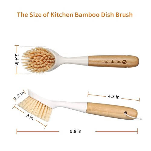 2 Pack Kitchen Dish Brush Bamboo Handle Dish Scrubber Built-in Scraper, Scrub Brush for Pans, Pots, Kitchen Sink Cleaning, Dishwashing and Cleaning Brushes are Perfect Cleaning Tools, White - 6