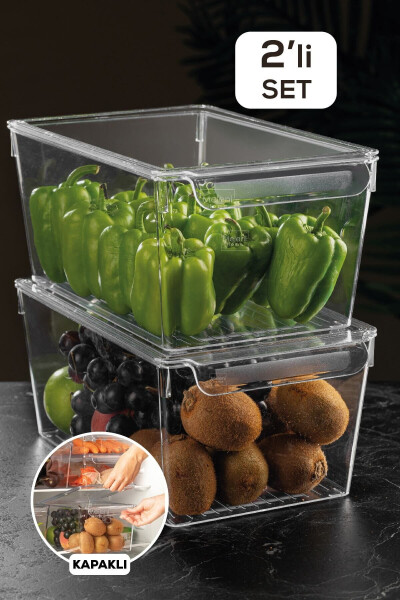 2 Pack Lidded Refrigerator Organizer Fridge Storage Organizer 14 X 32.5 X 20 Cm 9l - MELENI HOME