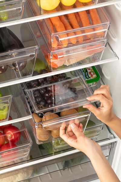 2 Pack Lidded Refrigerator Organizer Fridge Storage Organizer 14 X 32.5 X 20 Cm 9l - MELENI HOME (1)