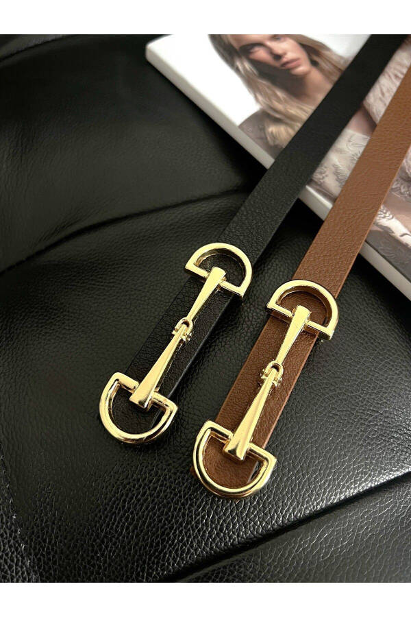 2-Pack Long Buckle Thin Women's Belt, Jacket Belt, Shirt Belt, Dress Belt - 6