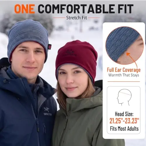2 Pack Lvaiz Winter Fleece Lined Beanie for Men Women Reversible Skull Cap | Full ear coverage, Soft ultra fleece lined, 3D hexagonal crown, Reversible acrylic knit, 21.25-23.23 in fit - 5