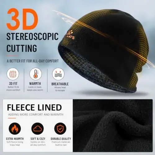 2 Pack Lvaiz Winter Fleece Lined Beanie for Men Women Reversible Skull Cap | Full ear coverage, Soft ultra fleece lined, 3D hexagonal crown, Reversible acrylic knit, 21.25-23.23 in fit - 2 (1)