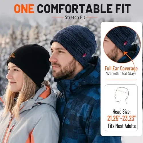 2 Pack Lvaiz Winter Fleece Lined Beanie for Men Women Reversible Skull Cap | Full ear coverage, Soft ultra fleece lined, 3D hexagonal crown, Reversible acrylic knit, 21.25-23.23 in fit - 5