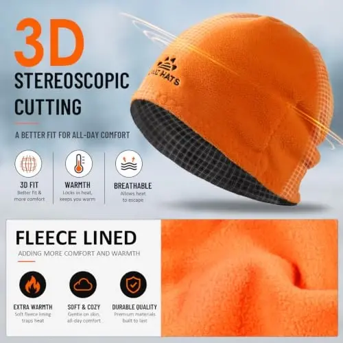 2 Pack Lvaiz Winter Fleece Lined Beanie for Men Women Reversible Skull Cap | Full ear coverage, Soft ultra fleece lined, 3D hexagonal crown, Reversible acrylic knit, 21.25-23.23 in fit - 2 (1)