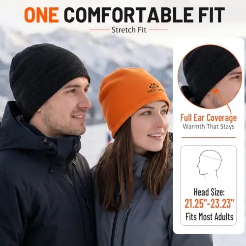 2 Pack Lvaiz Winter Fleece Lined Beanie for Men Women Reversible Skull Cap | Full ear coverage, Soft ultra fleece lined, 3D hexagonal crown, Reversible acrylic knit, 21.25-23.23 in fit - 5