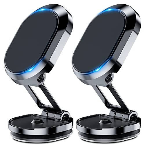 [2-Pack] Magnetic Phone Holder for Car Alloy Folding Magnetic Car Phone Holder [Super Strong Magnet] Car Magnetic Phone Mount 360° Rotation Magnetic Cell Phone Holder Dashboard Car Mount for All Phone - 1