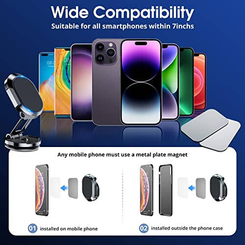 [2-Pack] Magnetic Phone Holder for Car Alloy Folding Magnetic Car Phone Holder [Super Strong Magnet] Car Magnetic Phone Mount 360° Rotation Magnetic Cell Phone Holder Dashboard Car Mount for All Phone - 6