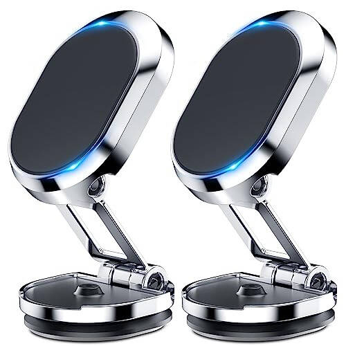 [2-Pack] Magnetic Phone Holder for Car Alloy Folding Magnetic Car Phone Holder [Super Strong Magnet] Car Magnetic Phone Mount 360° Rotation Magnetic Dashboard Cell Phone Holder for All Phones-Silver - 1