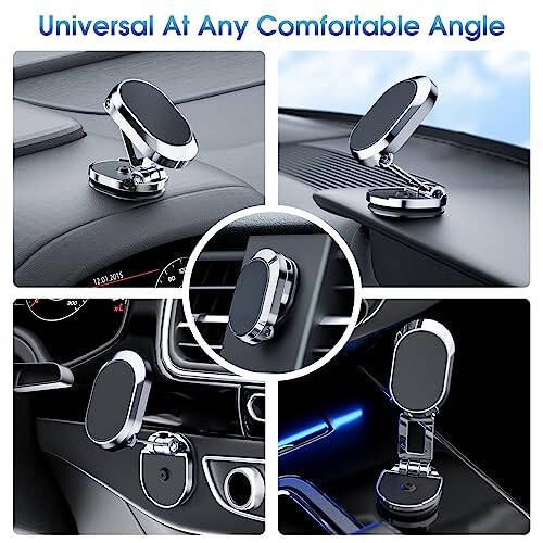 [2-Pack] Magnetic Phone Holder for Car Alloy Folding Magnetic Car Phone Holder [Super Strong Magnet] Car Magnetic Phone Mount 360° Rotation Magnetic Dashboard Cell Phone Holder for All Phones-Silver - 2