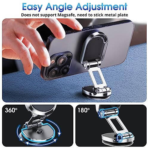 [2-Pack] Magnetic Phone Holder for Car Alloy Folding Magnetic Car Phone Holder [Super Strong Magnet] Car Magnetic Phone Mount 360° Rotation Magnetic Dashboard Cell Phone Holder for All Phones-Silver - 5