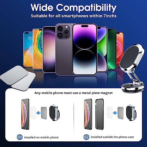 [2-Pack] Magnetic Phone Holder for Car Alloy Folding Magnetic Car Phone Holder [Super Strong Magnet] Car Magnetic Phone Mount 360° Rotation Magnetic Dashboard Cell Phone Holder for All Phones-Silver - 6