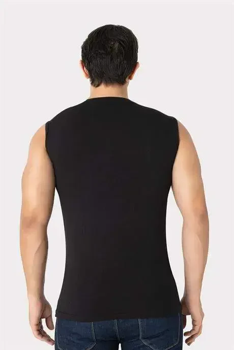 2-Pack Men's Black V-Neck Sleeveless Undershirt Tank Top Cotton Lycra Stretch and Soft Fabric - 4