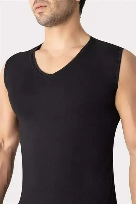 2-Pack Men's White Black V-Neck Sleeveless T-Shirt Tank Top Cotton Lycra Stretchy and Soft Fabric - 3