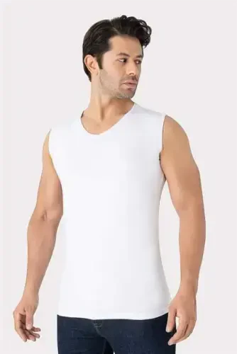 2-Pack Men's White Black V-Neck Sleeveless T-Shirt Tank Top Cotton Lycra Stretchy and Soft Fabric - 5