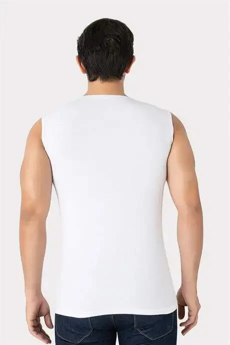 2-Pack Men's White V-Neck Sleeveless T-Shirt Tank Top Cotton Lycra Stretchy and Soft Fabric - 4