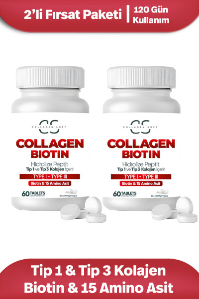 2-Pack Opportunity Hydrolyzed Type 1, Type 3 Collagen Peptides, Biotin And 15 Amino Acids, 60 Tablets - COLLAGEN SOFT