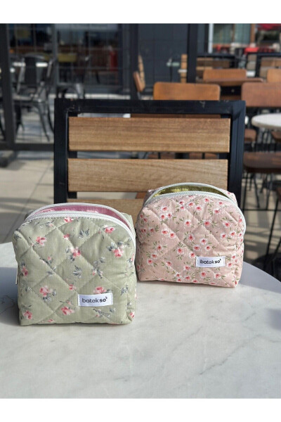 2 Pack Pink And Green Floral Makeup Bag - Small Size - 1