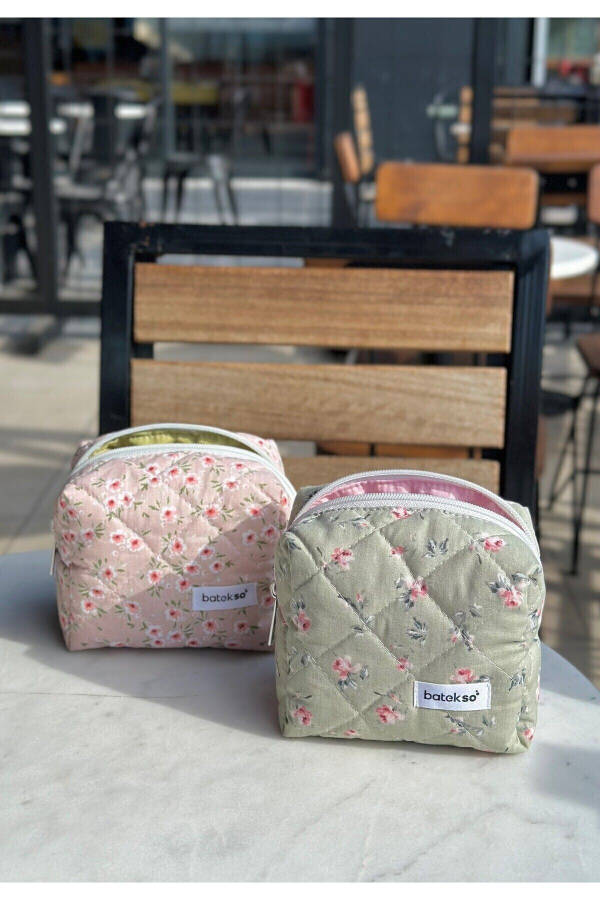 2 Pack Pink And Green Floral Makeup Bag - Small Size - 2