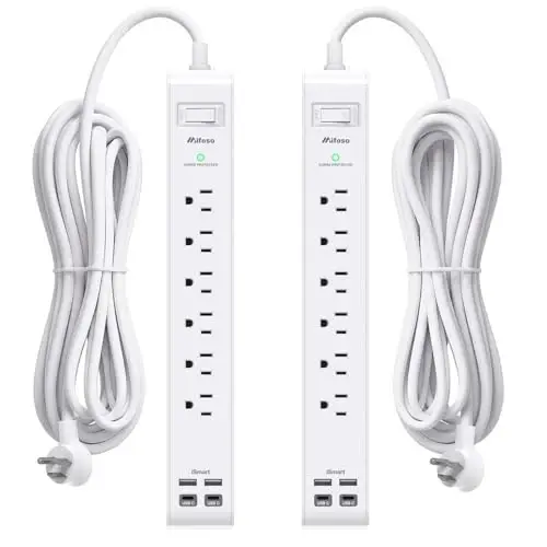 2 Pack Power Strip, 12FT Extension Cord, Surge Protector with 6 Outlets and 4 USB Ports (2 USB C), Extension Cord with Multiple Outlets, Flat Plug Overload Protection, Wall Mount for Home Dorm College - 1