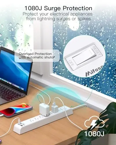 2 Pack Power Strip, 12FT Extension Cord, Surge Protector with 6 Outlets and 4 USB Ports (2 USB C), Extension Cord with Multiple Outlets, Flat Plug Overload Protection, Wall Mount for Home Dorm College - 5