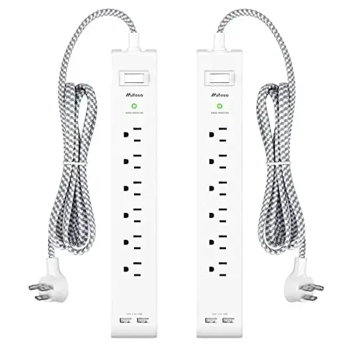 2 Pack Power Strip - 15FT Long Extension Cord, Surge Protector with 6 Outlets and 2 USB Charging Ports, Flat Plug Overload Protection, (1625W/13A/900J), Wall Mount for Home Office and Dorm, ETL Listed - 1