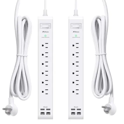 2 Pack Power Strip, 5FT Extension Cord, Surge Protector with 6 Outlets and 4 USB Ports (2 USB C), Flat Plug Overload Protection, Extension Cord with Multiple Outlets, Wall Mount for Home Dorm College - MIFASO