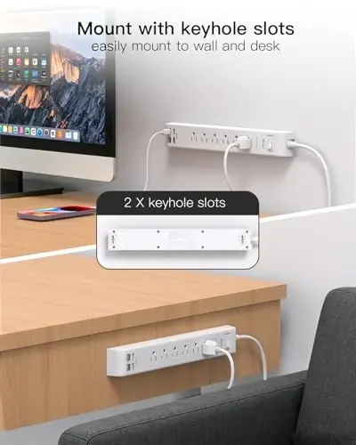 2 Pack Power Strip, 5FT Extension Cord, Surge Protector with 6 Outlets and 4 USB Ports (2 USB C), Flat Plug Overload Protection, Extension Cord with Multiple Outlets, Wall Mount for Home Dorm College - 6