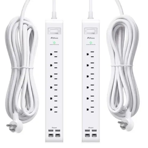 2 Pack Power Strip, Extension Cord 15FT, Surge Protector with 6 Outlets and 4 USB Ports (2 USB C), Flat Plug Overload Protection, Extension Cord with Multiple Outlets, Wall Mount for Home Dorm College - 1