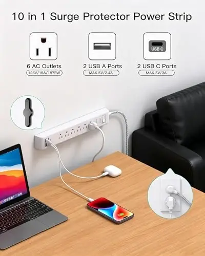 2 Pack Power Strip, Extension Cord 3FT, Surge Protector with 6 Outlets and 4 USB Ports (2 USB C), Flat Plug Overload Protection, Extension Cord with Multiple Outlets, Wall Mount for Home Dorm College - MIFASO (1)