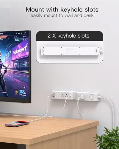 2 Pack Power Strip, Extension Cord 5FT, Surge Protector with 6 Outlets and 4 USB Ports (2 USB C), Flat Plug Overload Protection, Extension Cord with Multiple Outlets, Wall Mount for Home Dorm College - 6