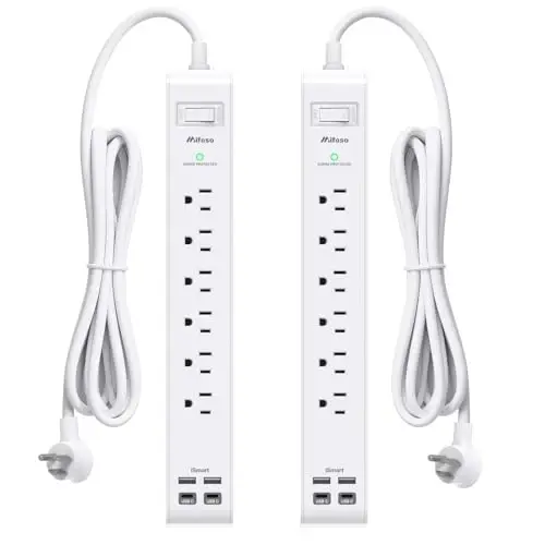 2 Pack Power Strip Surge Protector, 15FT Long Extension Cord, Surge Protector with 6 Outlets and 4 USB Charging Ports(2 USB C), Flat Plug Overload Protection, Wall Mount for Home Office Dorm College - MIFASO