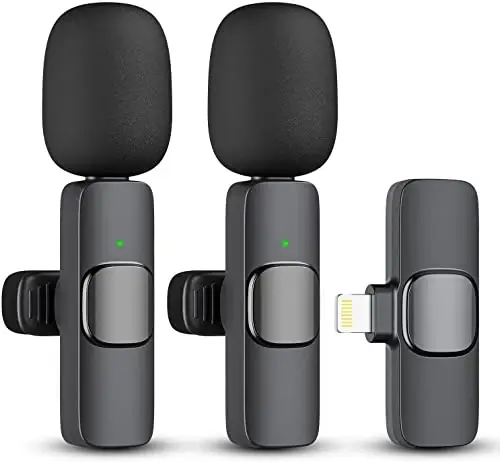 2 Pack Professional Wireless Lavalier Microphone for iPhone iPad(iPhone 14 and Below), Lapel Mics Plug-Play Clip on Lapel Mic for YouTube, Recording, Vlog, Facebook Live - 1