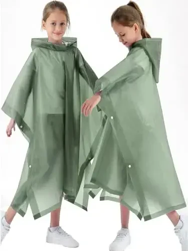 2 Pack Raincoats for Kids, Borogo Kids Rain Jacket Reusable Emergency Rain Ponchos with with Big Hood Rain Coats for Boys and Girls - 3
