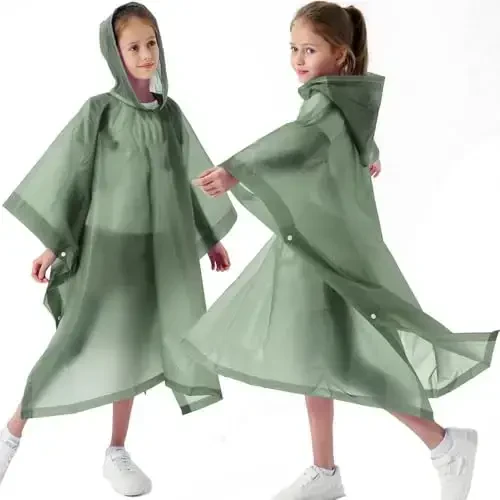 2 Pack Raincoats for Kids, Borogo Kids Rain Jacket Reusable Emergency Rain Ponchos with with Big Hood Rain Coats for Boys and Girls - 7