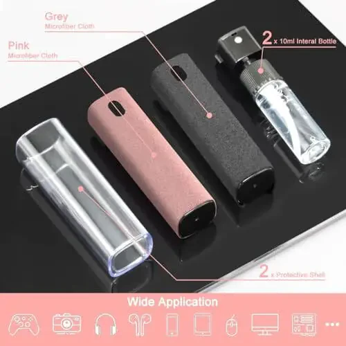 2 Pack Screen Cleaner Spray and Wipe for Laptop Monitor and Car Screens, Phone Touchscreen Mist Cleaning Kit for Cellphone, Tablet, PC, Computer, LCD, Eyeglass, iPhone, iPad, Mac Pro - Grey and Pink - 3