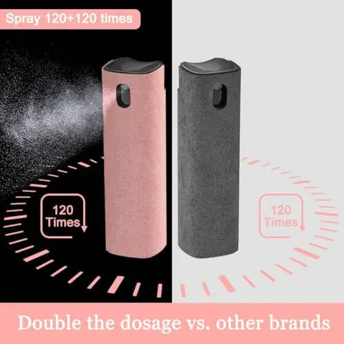 2 Pack Screen Cleaner Spray and Wipe for Laptop Monitor and Car Screens, Phone Touchscreen Mist Cleaning Kit for Cellphone, Tablet, PC, Computer, LCD, Eyeglass, iPhone, iPad, Mac Pro - Grey and Pink - 6