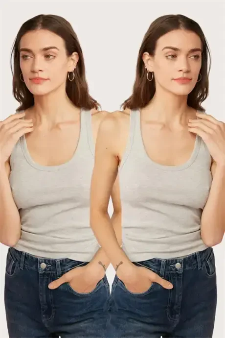 2-Pack серых женских топов с эффектом корсета и толстыми лямками - 1