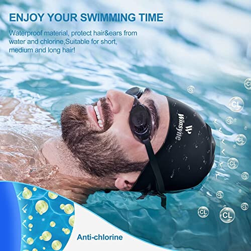 2 Pack Silicone Swim Cap for Men Women, Unisex Adult Swimming Caps for Short/Long Hair to Keep Hair Dry, Waterproof Bathing Caps for Swimming with Ear Plugs & Nose Clip Set - 5