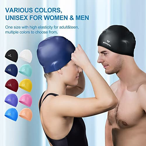 2 Pack Silicone Swim Cap for Men Women, Unisex Adult Swimming Caps for Short/Long Hair to Keep Hair Dry, Waterproof Bathing Caps for Swimming with Ear Plugs & Nose Clip Set - 6