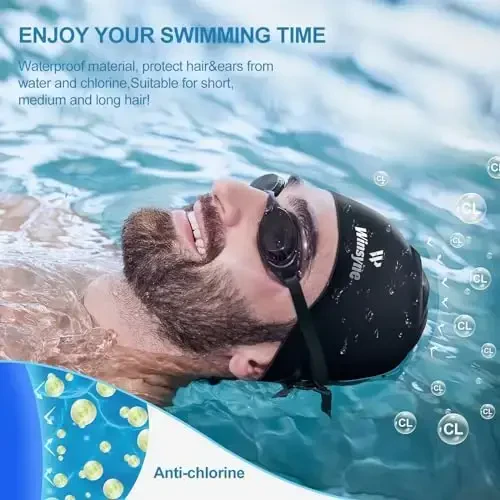 2 Pack Silicone Swim Cap for Men Women, Unisex Adult Swimming Caps for Short/Long Hair to Keep Hair Dry, Waterproof Bathing Caps for Swimming with Ear Plugs & Nose Clip Set - 5