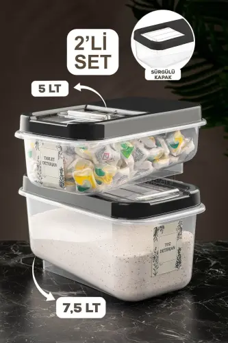 2-Pack Sliding Lid Detergent Storage Container - Tablet Detergent Storage Box 5lt-7.5lt Anthracite - 1