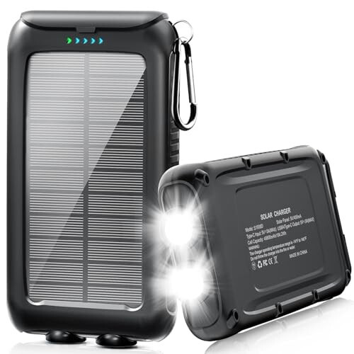 2 Pack Solar Power Bank 49800mAh + Portable Solar Charger 38800mAh with USB-C Port/LED Flashlight for Camping Travel Outdoor Activities - 2