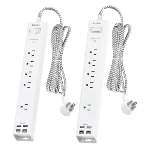 2 Pack Surge Protector Power Strip - 5 Widely Spaced Outlets 4 USB Ports, 5Ft Extension Cord, Flat Plug, Wall Mount Outlet Extender, Desk Charging Station for Home Office College Dorm Room Essentials 