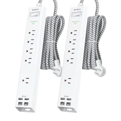 2 Pack Surge Protector Power Strip -5ft Extension Cord, 5 Outlets 4 USB | 2 USB C Charging Ports, 1875W/15A, Flat Plug, 1080J Overload Protection Wall Mount for Home Office Dorm Room Essentials - 1