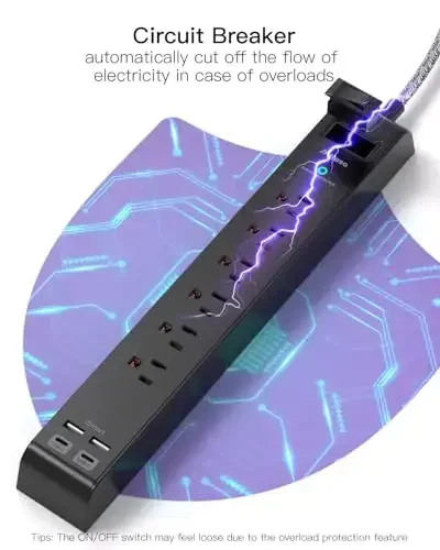 2 Pack Surge Protector Power Strip, 6 Outlets 4 USB Charging Ports, 12Ft Braided Extension Cord, Slim Flat Plug, Wall Mount, Desk Accessories, Home Office Essentials - 6